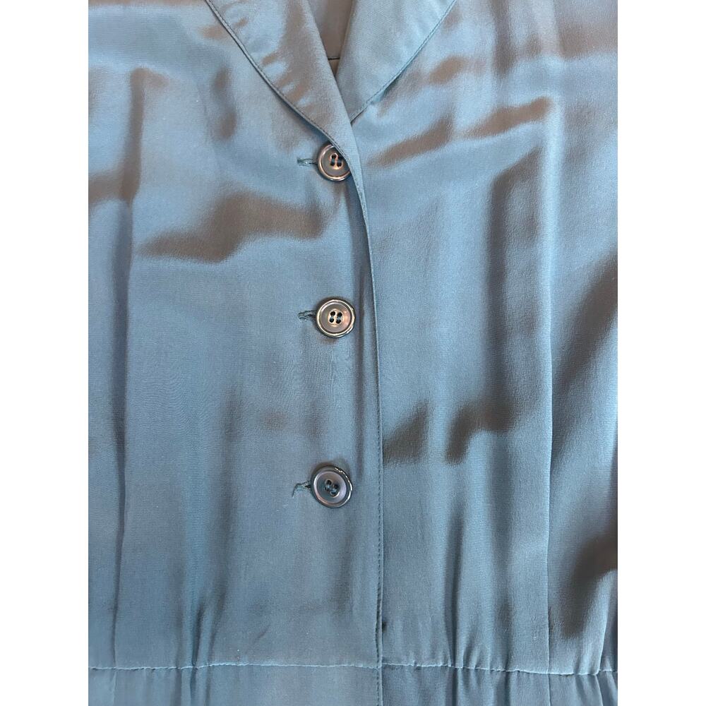 VTG Liz Claiborne 100% Silk Maxi Dress Size 10 Green Button Front Long Sleeve - Picture 4 of 6